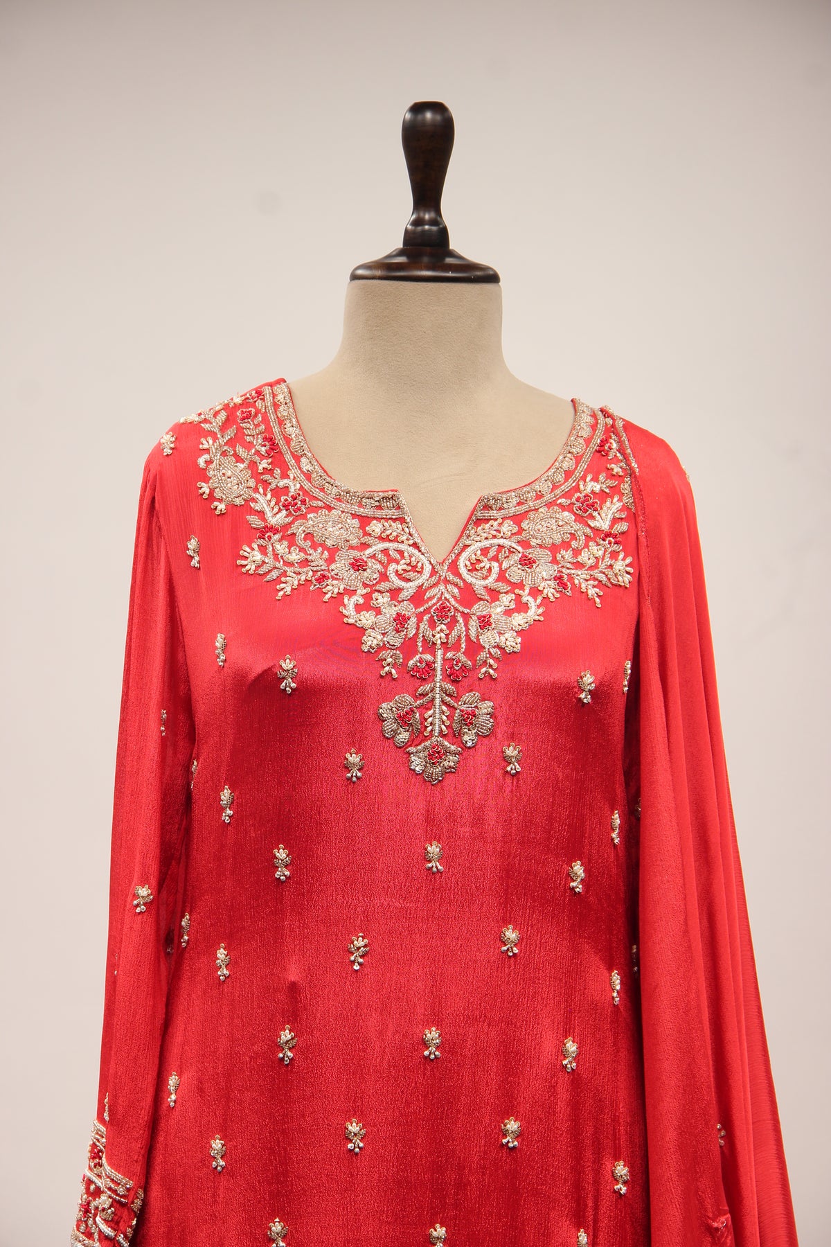RED Crepe Full Sleeve with Bead and Cut Dana work by OOS — product image 3