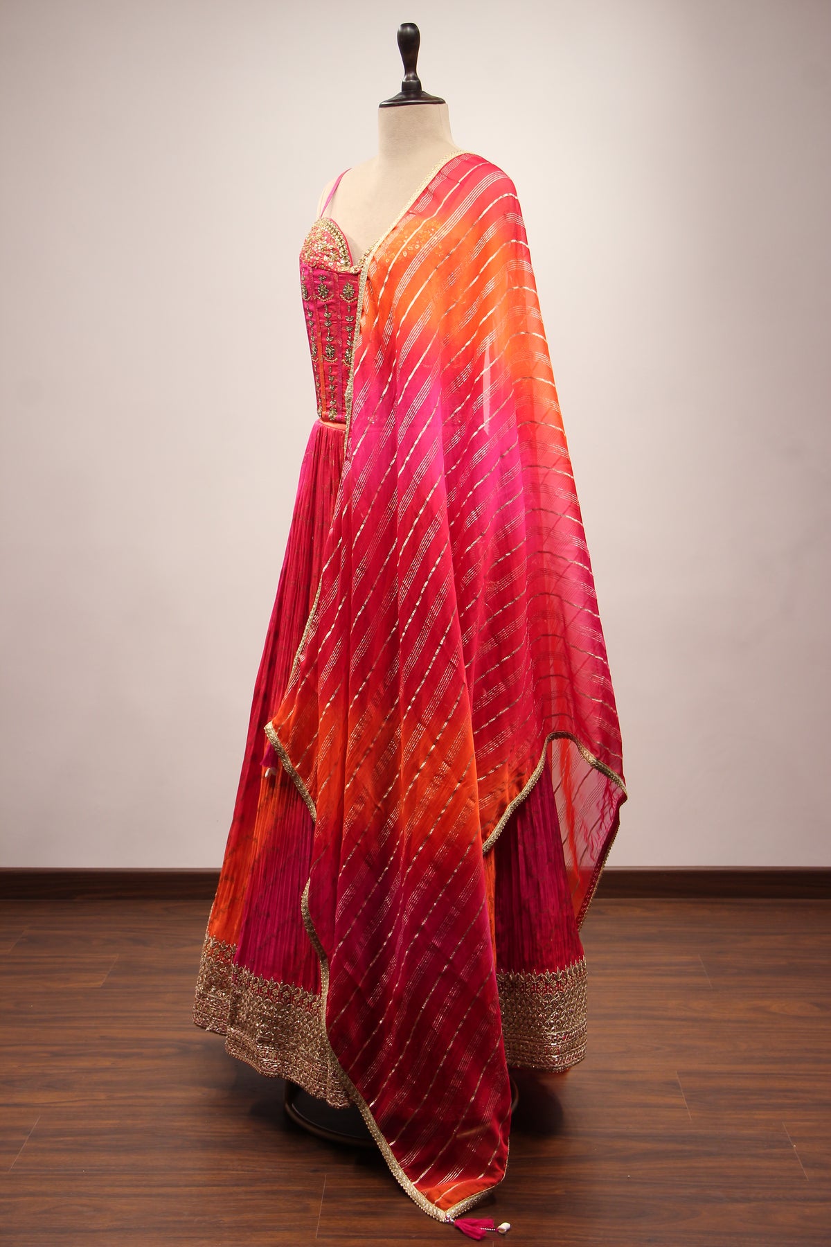 Tissue Lehenga with Gota Patti & Sequin Handwork Corset Blouse