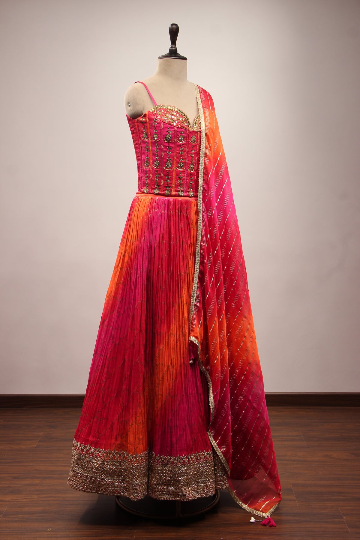 Tissue Lehenga with Gota Patti & Sequin Handwork Corset Blouse