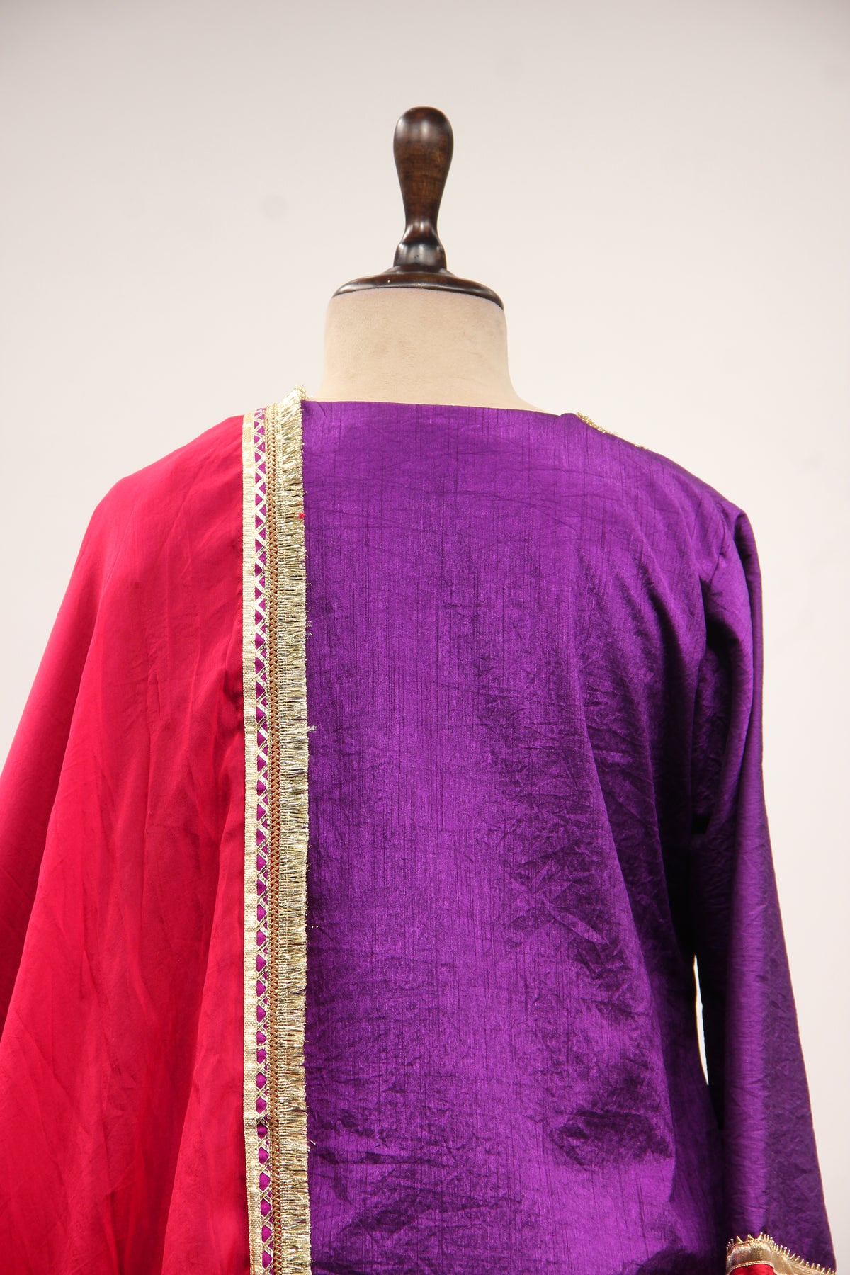 Purple Dupion Peplum Suit with Hand Embroidery & Gota Patti Handwork – back close-up