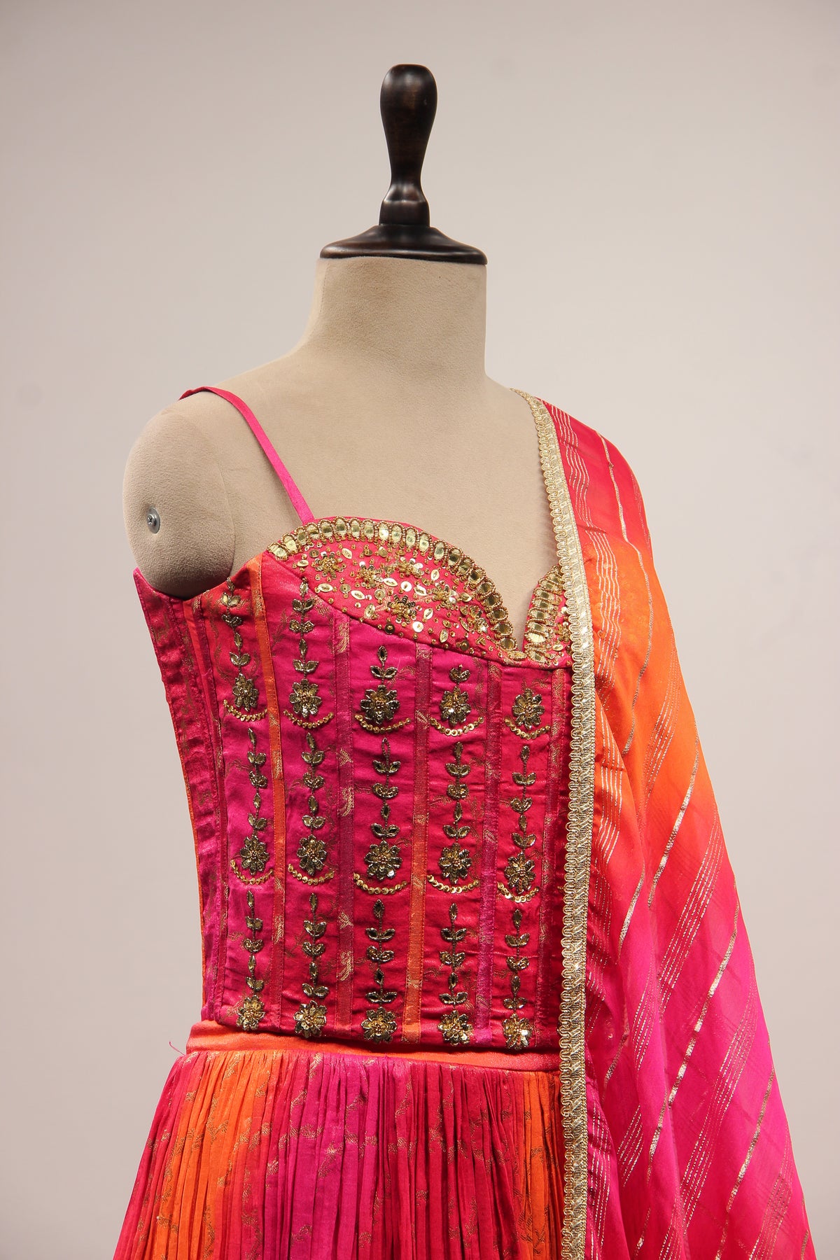 Tissue Lehenga with Gota Patti & Sequin Handwork Corset Blouse