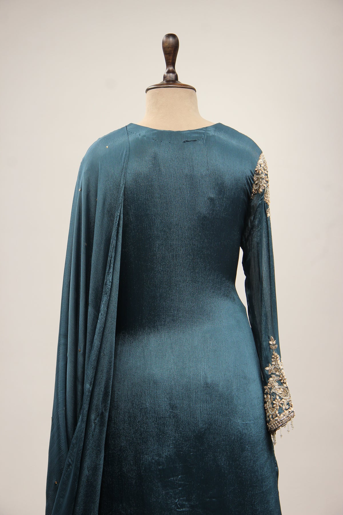 Crepe Sharara with Cut Dana & Bead Handwork, Full Sleeves