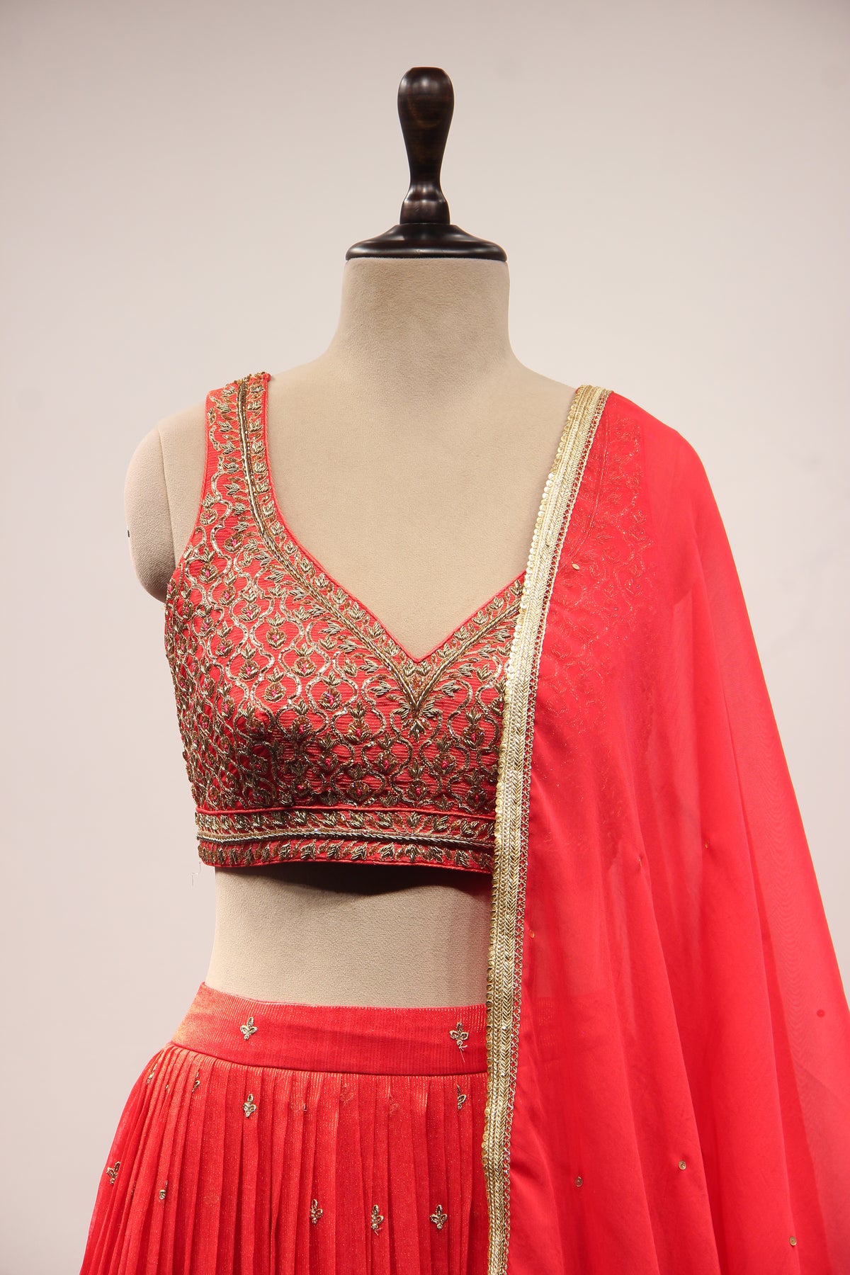 Tissue Lehenga with Zari & Zardozi Handwork Crop Top