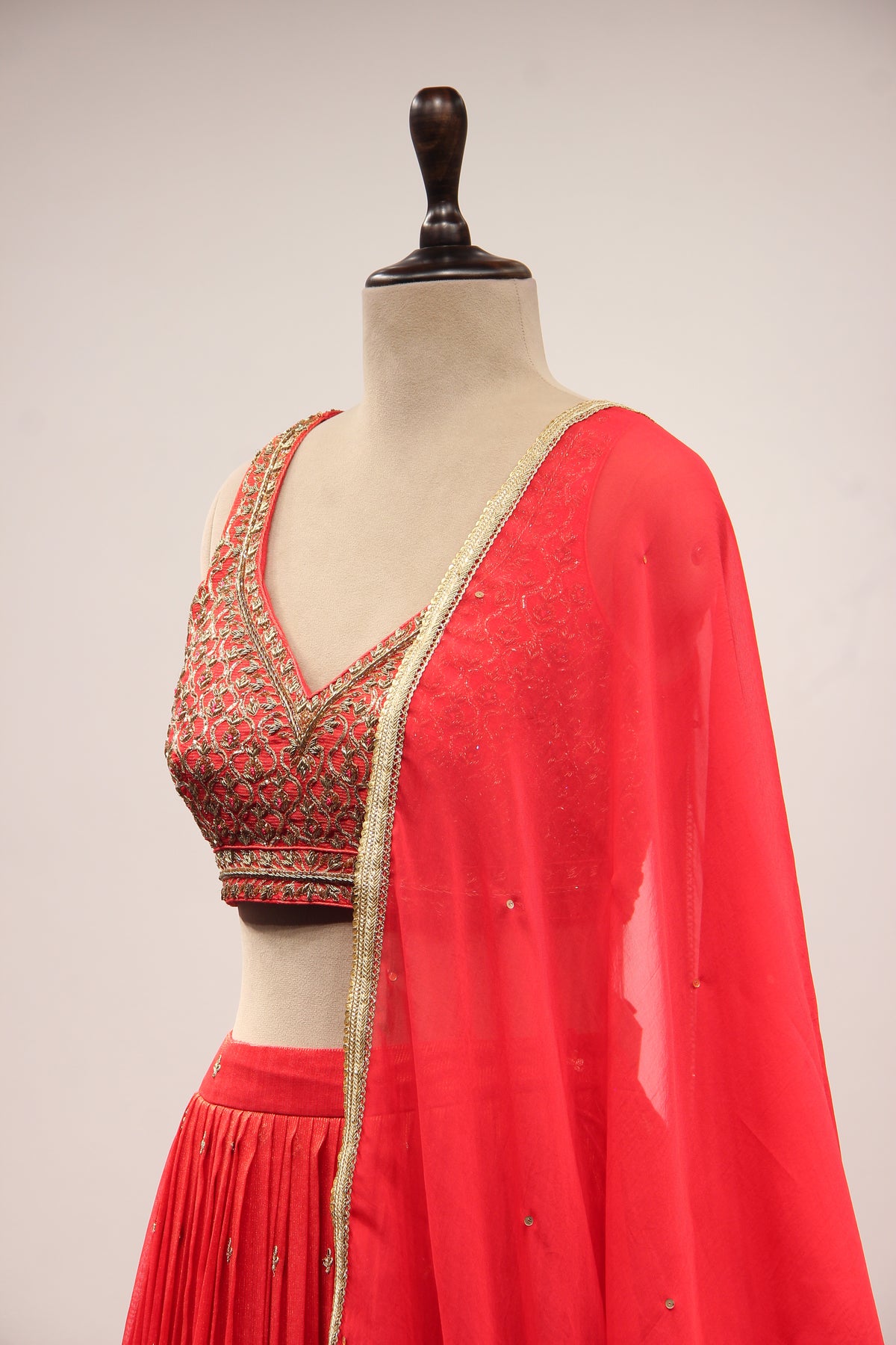 Tissue Lehenga with Zari & Zardozi Handwork Crop Top