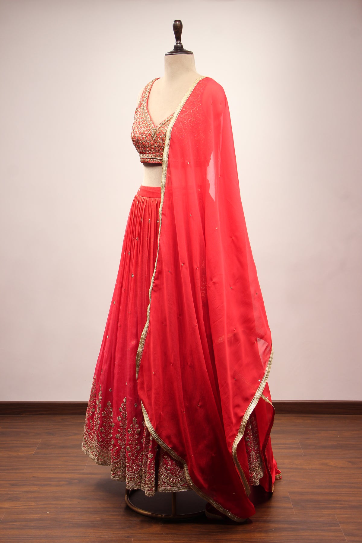 Tissue Lehenga with Zari & Zardozi Handwork Crop Top