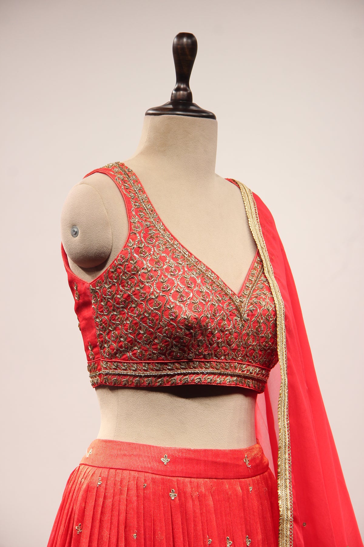 Tissue Lehenga with Zari & Zardozi Handwork Crop Top