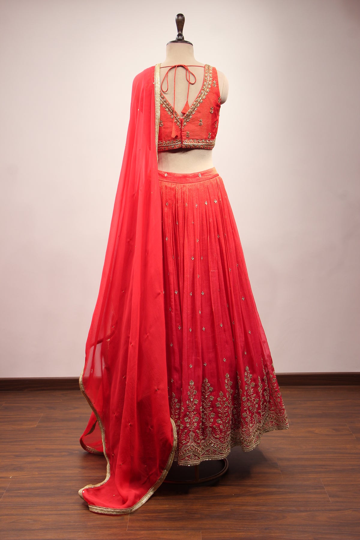 Tissue Lehenga with Zari & Zardozi Handwork Crop Top