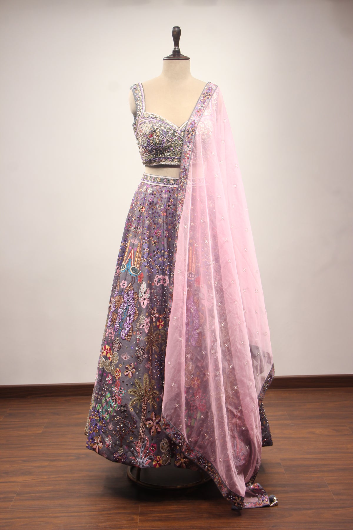 ONION PINK Silk Crop Top with Cut Dana and Mirror work by OOS — product image 1