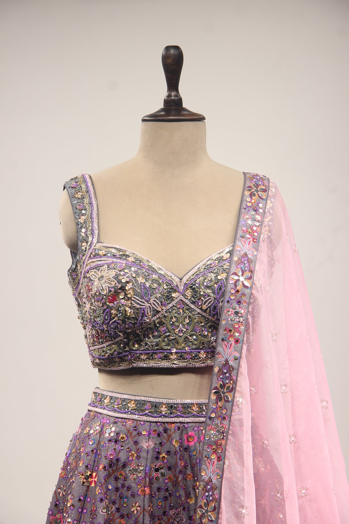 ONION PINK Silk Crop Top with Cut Dana and Mirror work by OOS — product image 2