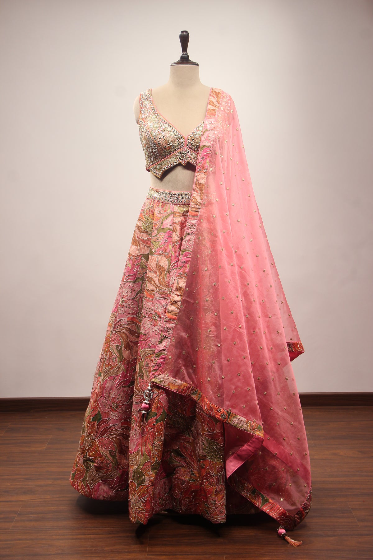 PINK Silk Crop Top with Cut Dana and Mirror work by OOS — product image 1