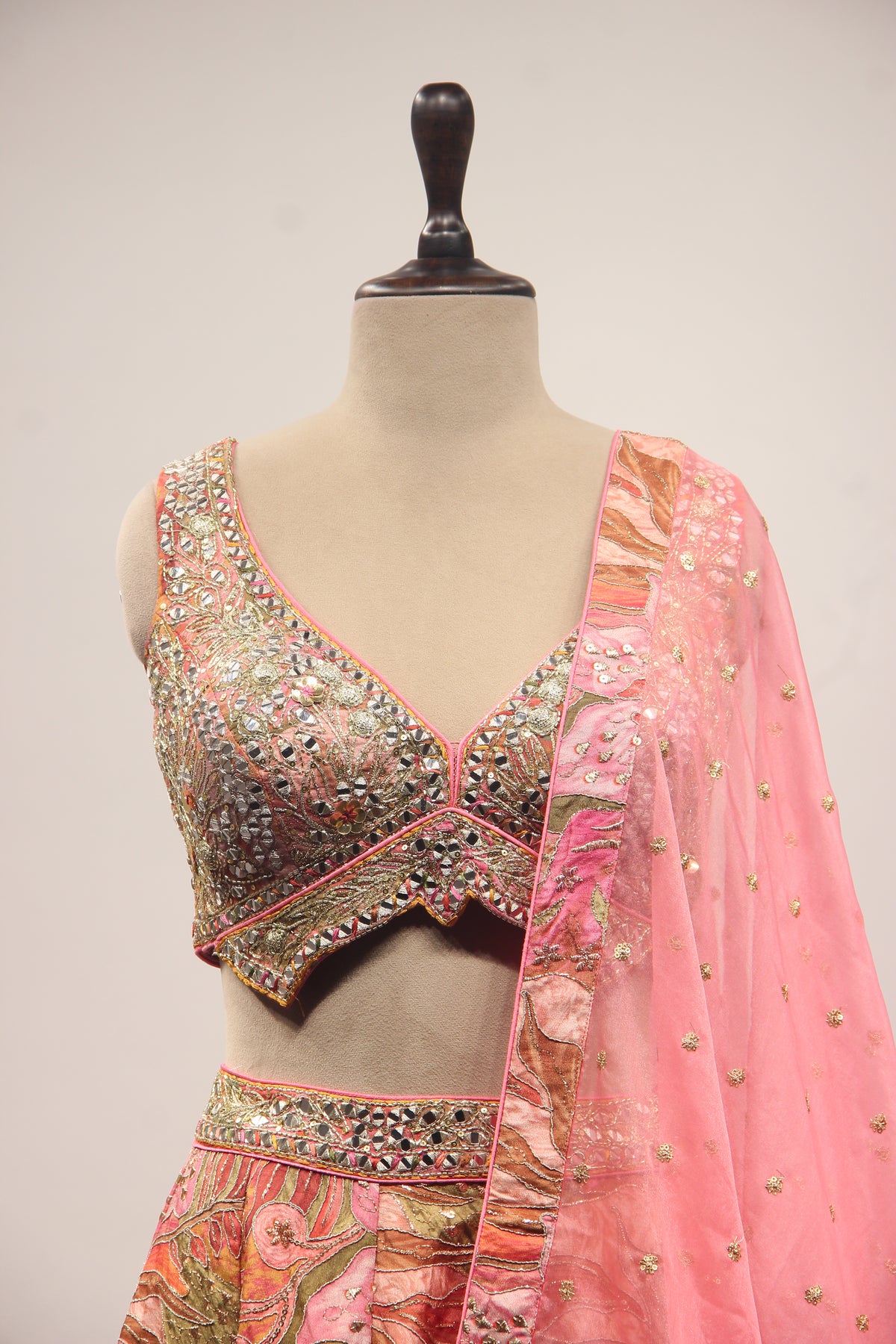 PINK Silk Crop Top with Cut Dana and Mirror work by OOS — product image 2
