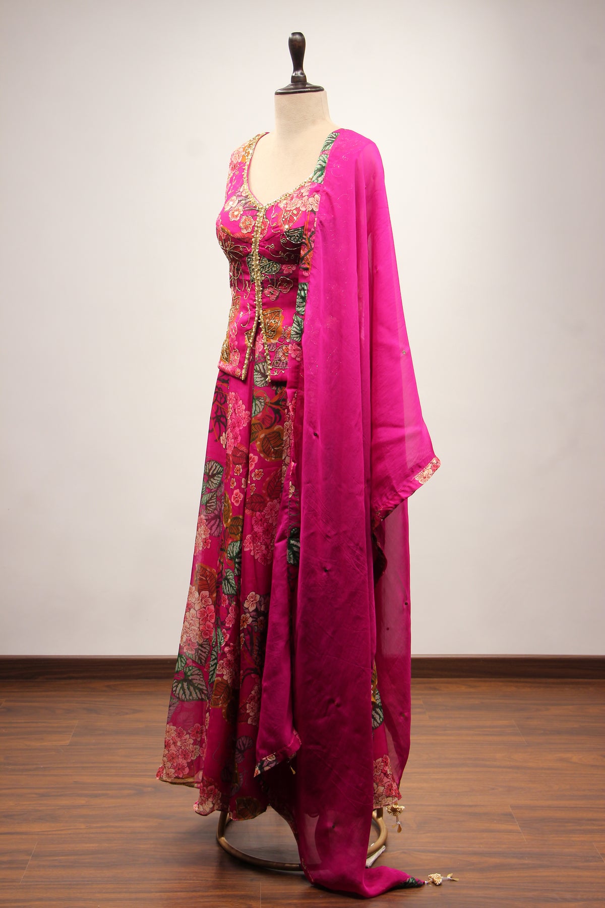 Rani Organza Indo Western Palazzo Set with Printed & Mirror Handwork – side view