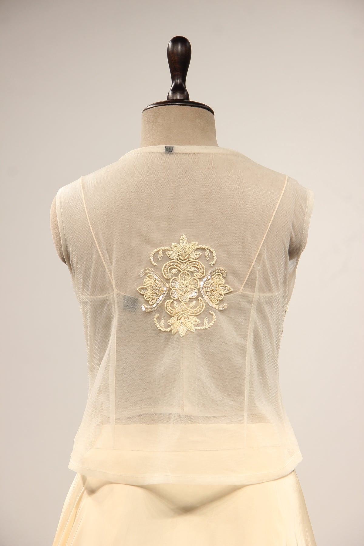 Cream Crepe Lehenga with Bead & Sequin Handwork Corset Jacket