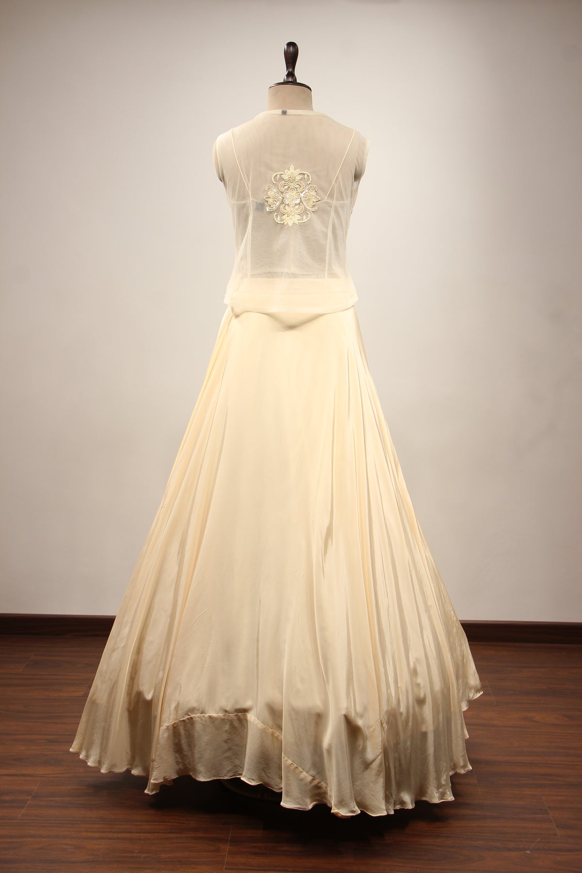 Cream Crepe Lehenga with Bead & Sequin Handwork Corset Jacket