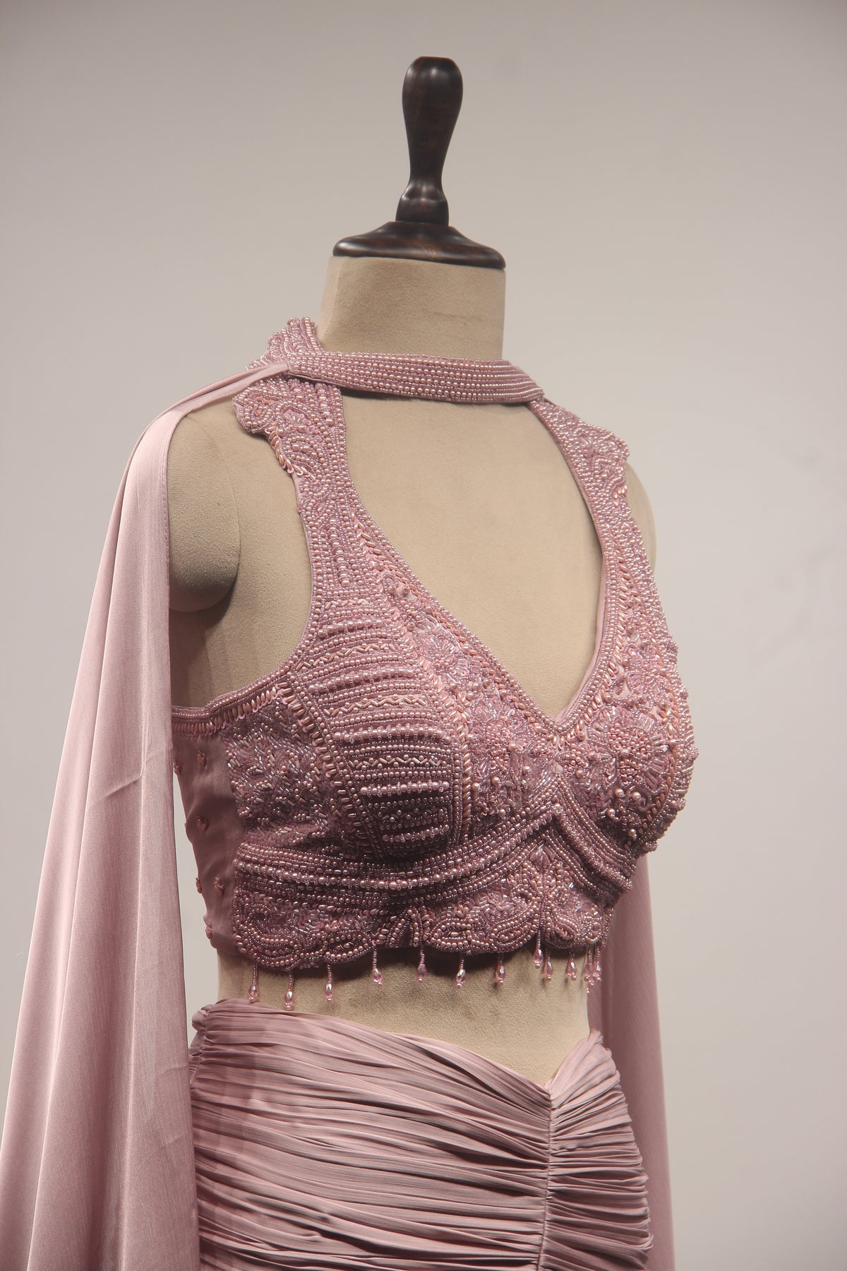 Pink Crepe Mermaid Lehenga with Corset, Bead & Cut Dana Handwork