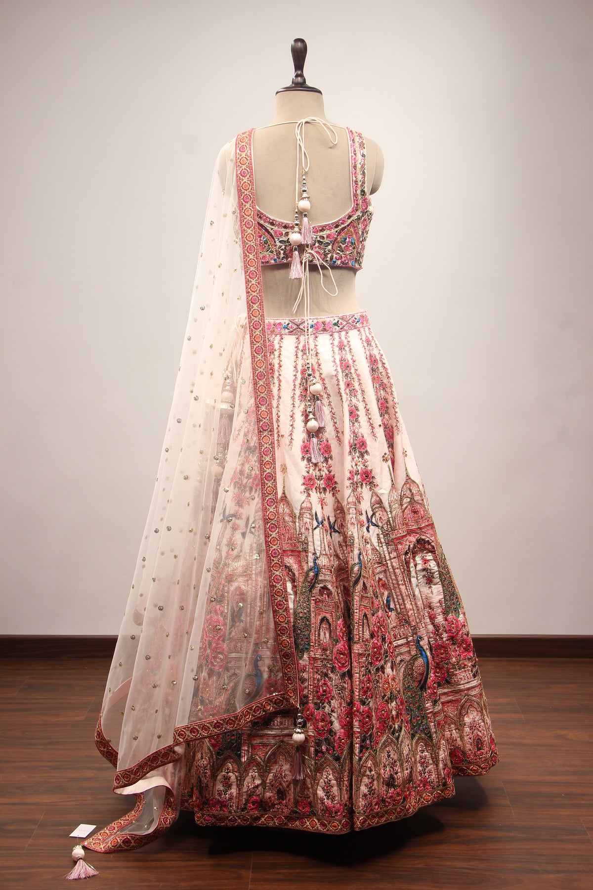 Pink Silk Lehenga with Printed & Thread Handwork Corset Blouse