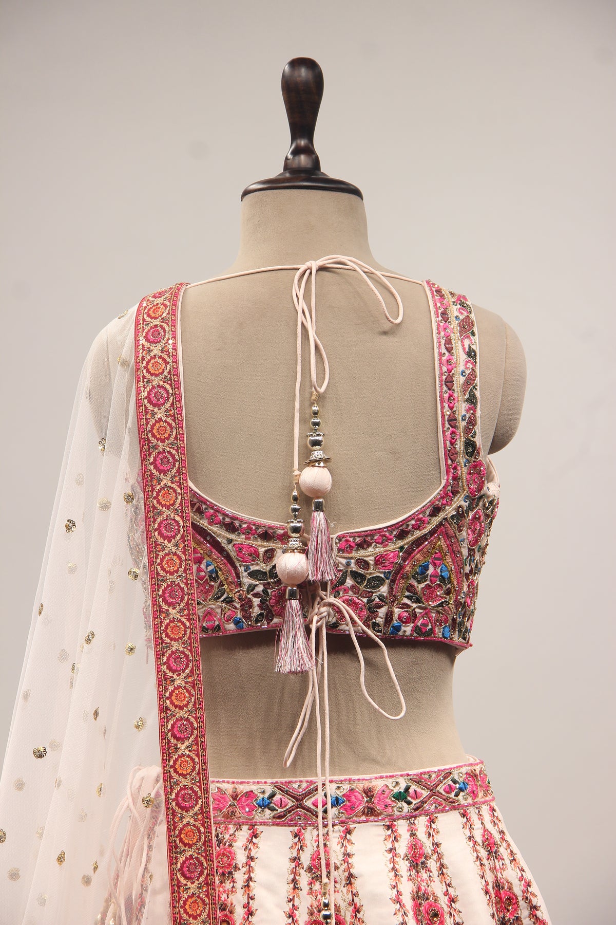 Pink Silk Lehenga with Printed & Thread Handwork Corset Blouse
