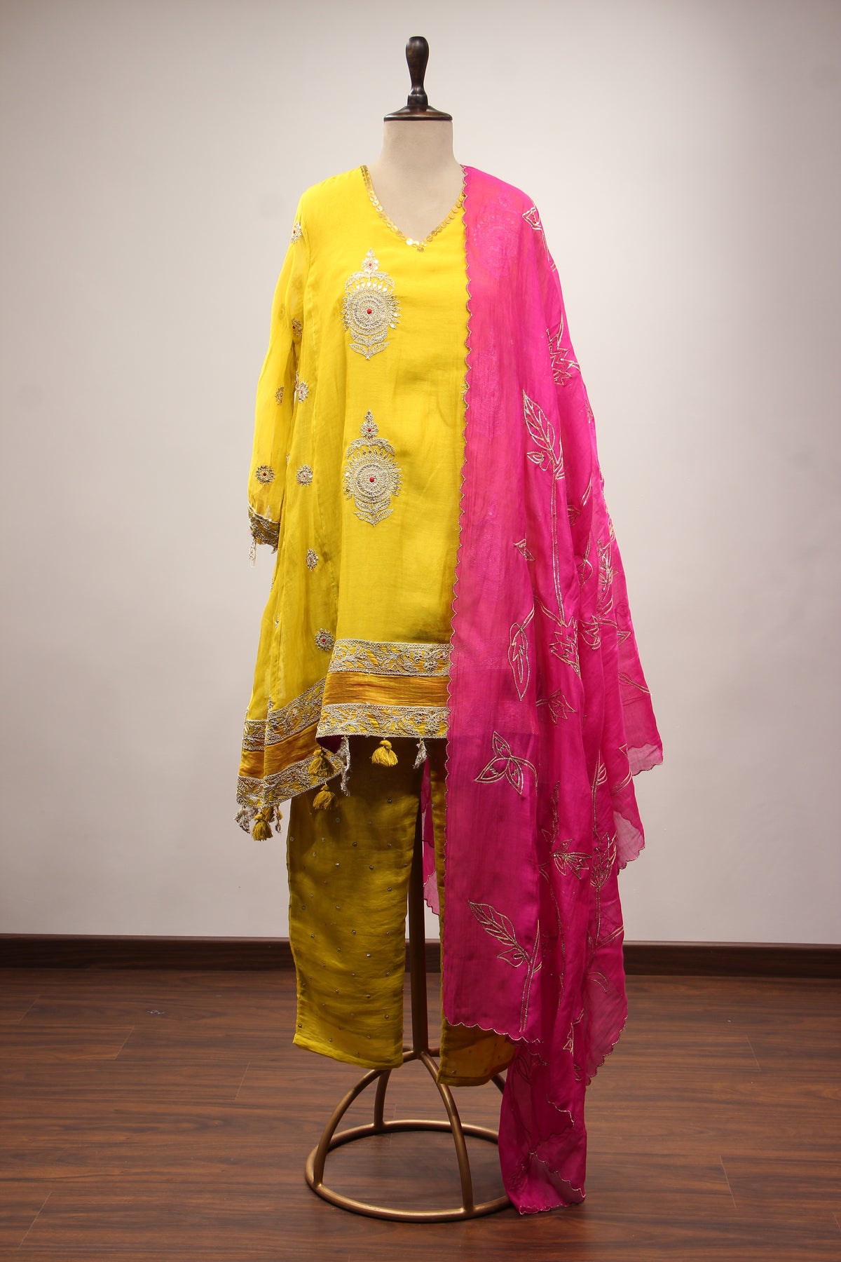 Lemon Yellow Chanderi Suit with Zardozi & Sequin Handwork