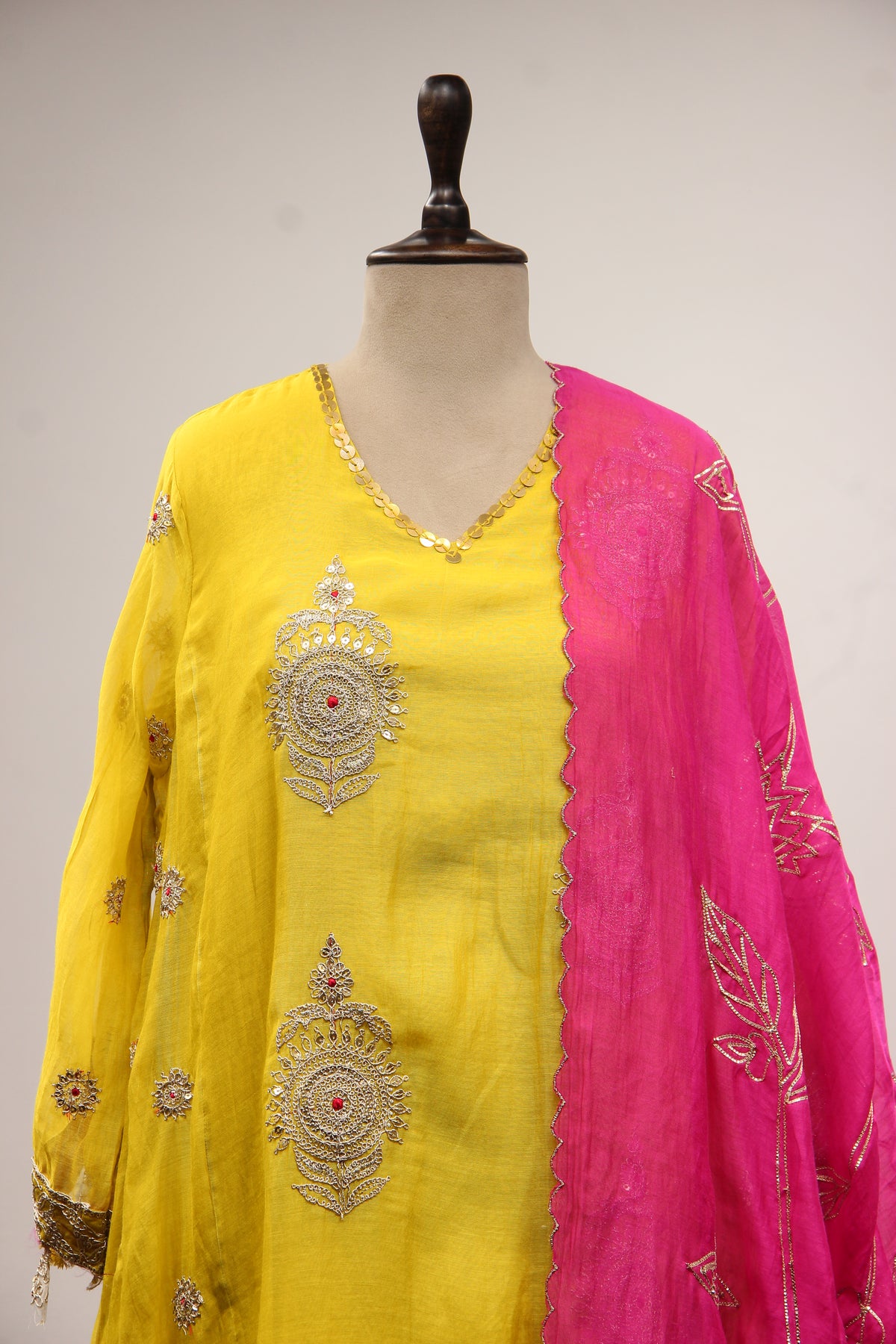 Lemon Yellow Chanderi Suit with Zardozi & Sequin Handwork