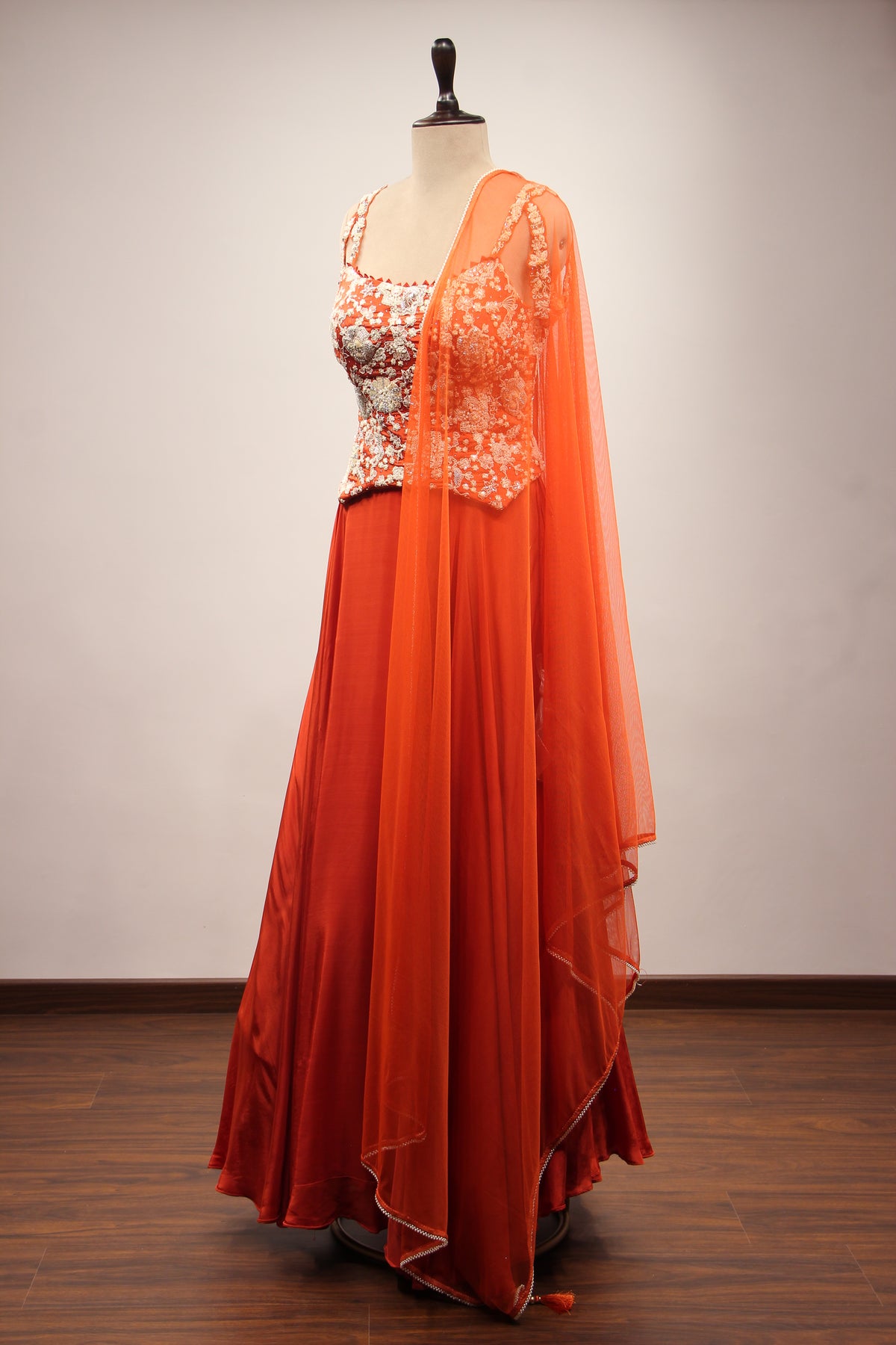 Crepe Lehenga with Sequin & Bead Handwork Corset Blouse