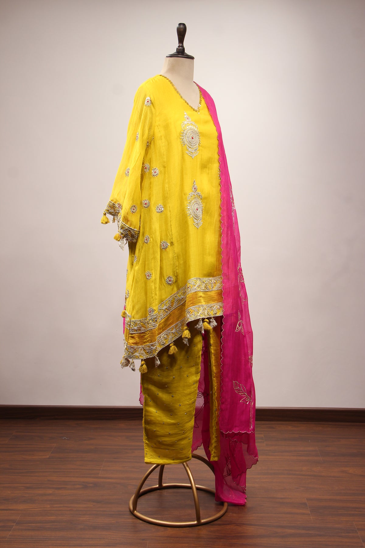 Lemon Yellow Chanderi Suit with Zardozi & Sequin Handwork