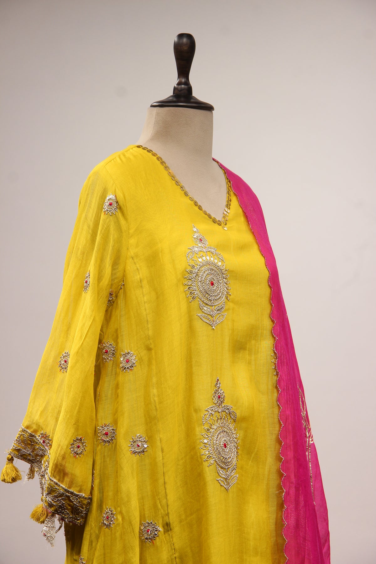 Lemon Yellow Chanderi Suit with Zardozi & Sequin Handwork