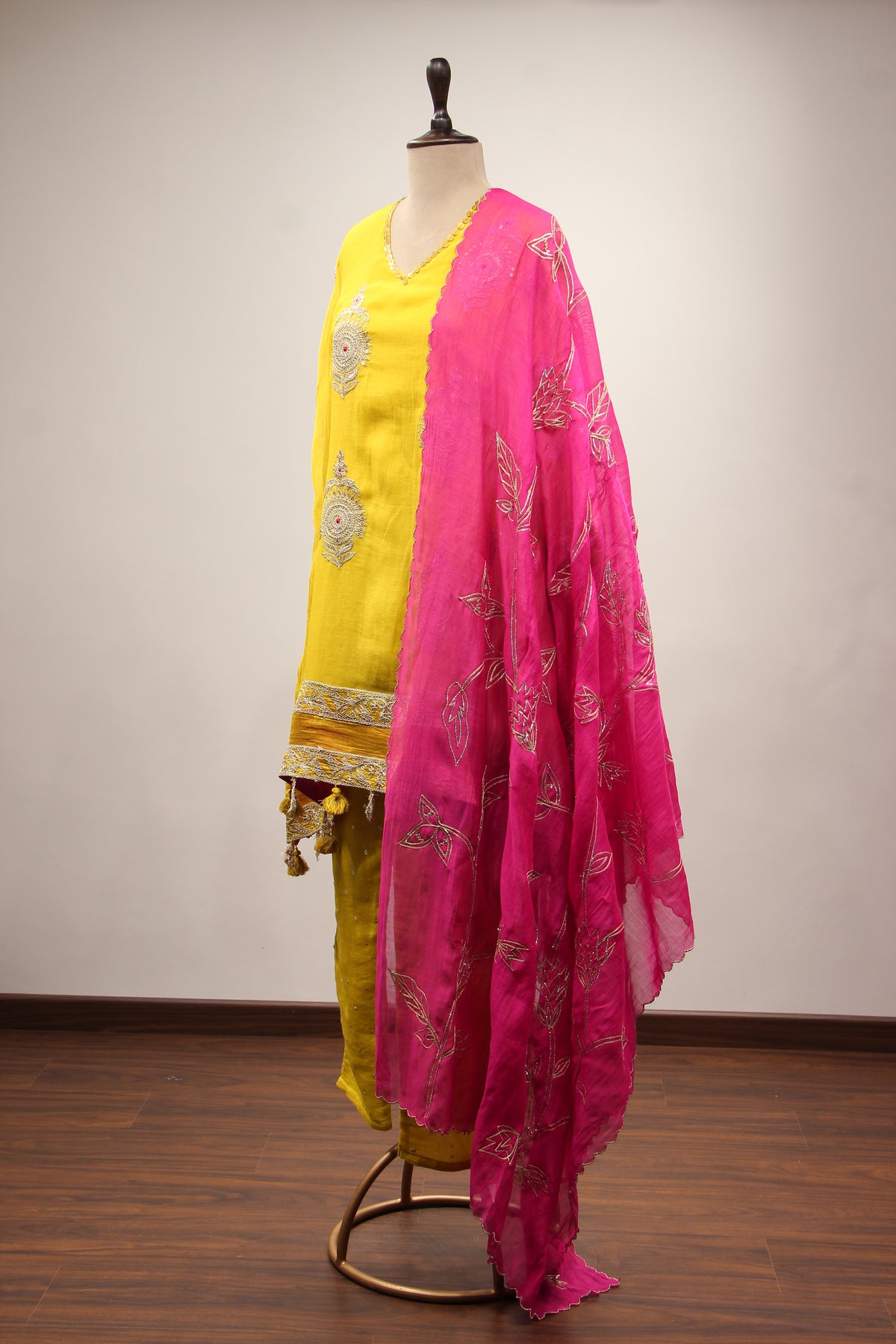 Lemon Yellow Chanderi Suit with Zardozi & Sequin Handwork