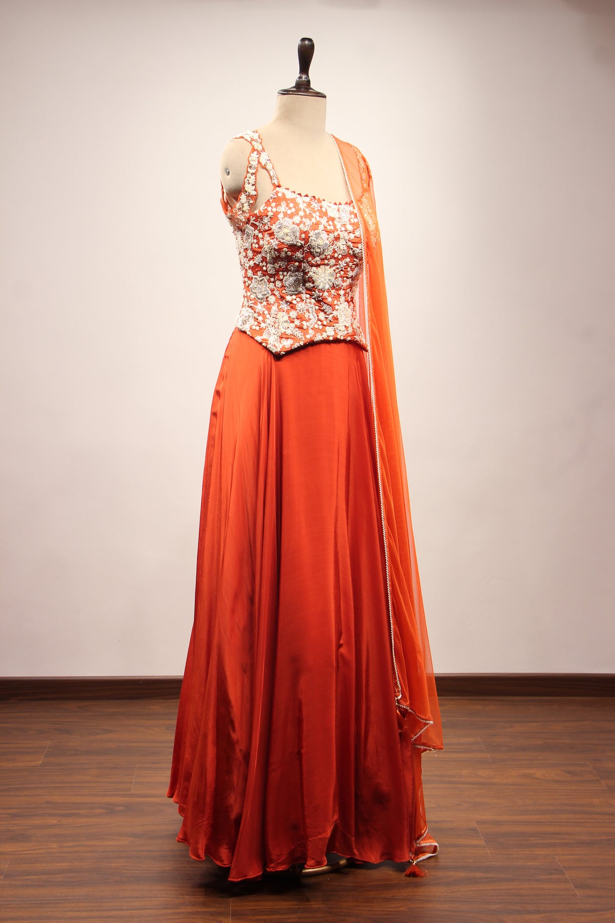 Crepe Lehenga with Sequin & Bead Handwork Corset Blouse