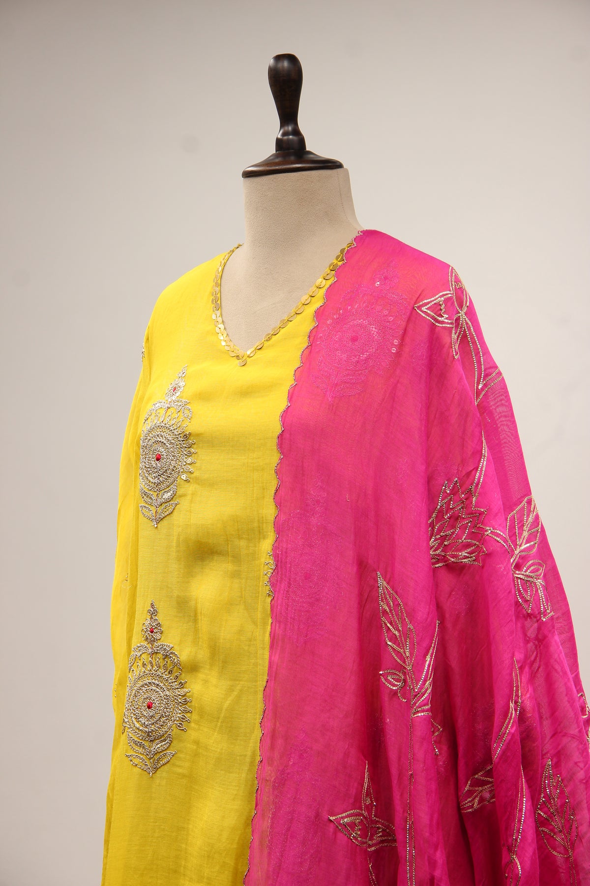 Lemon Yellow Chanderi Suit with Zardozi & Sequin Handwork