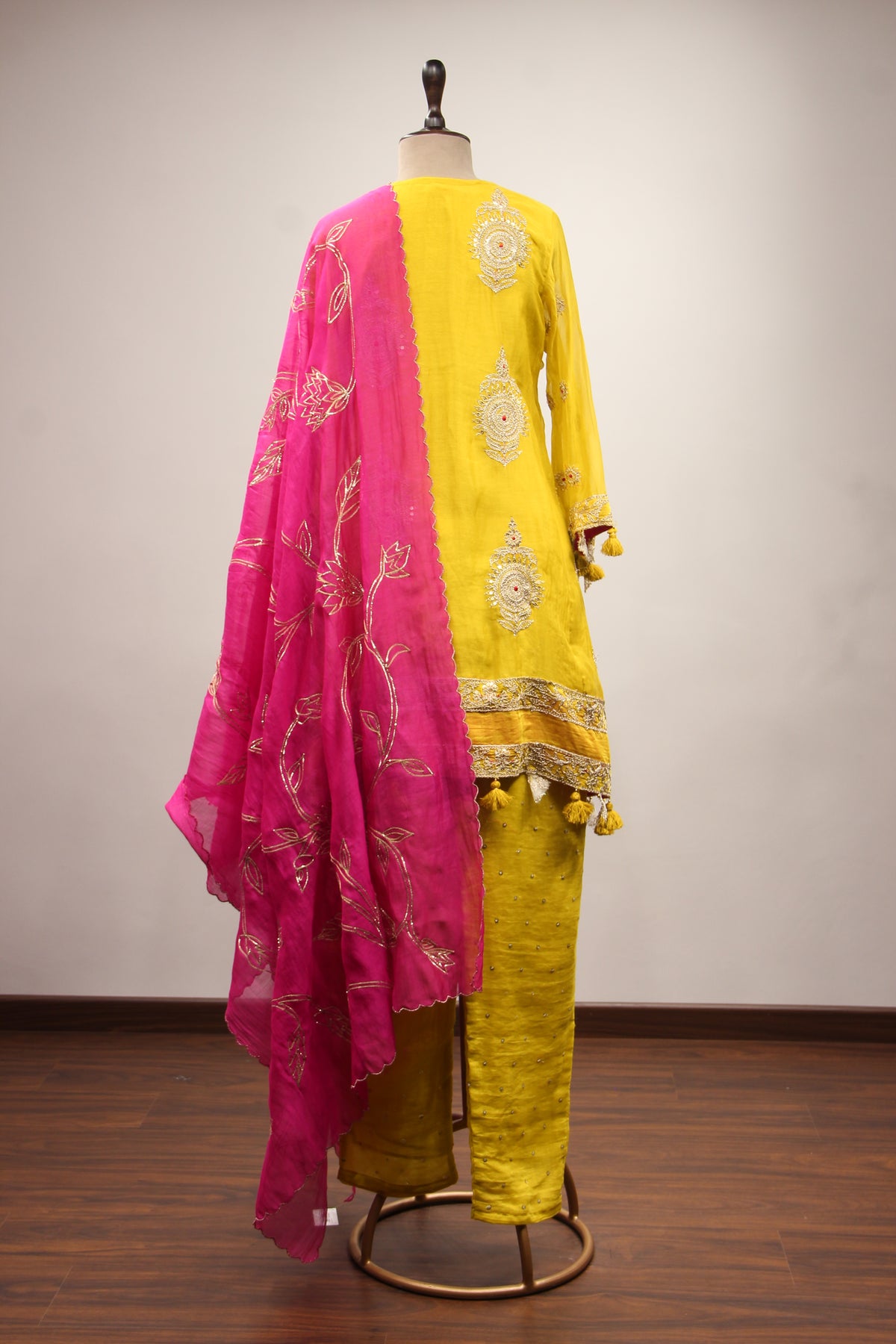 Lemon Yellow Chanderi Suit with Zardozi & Sequin Handwork