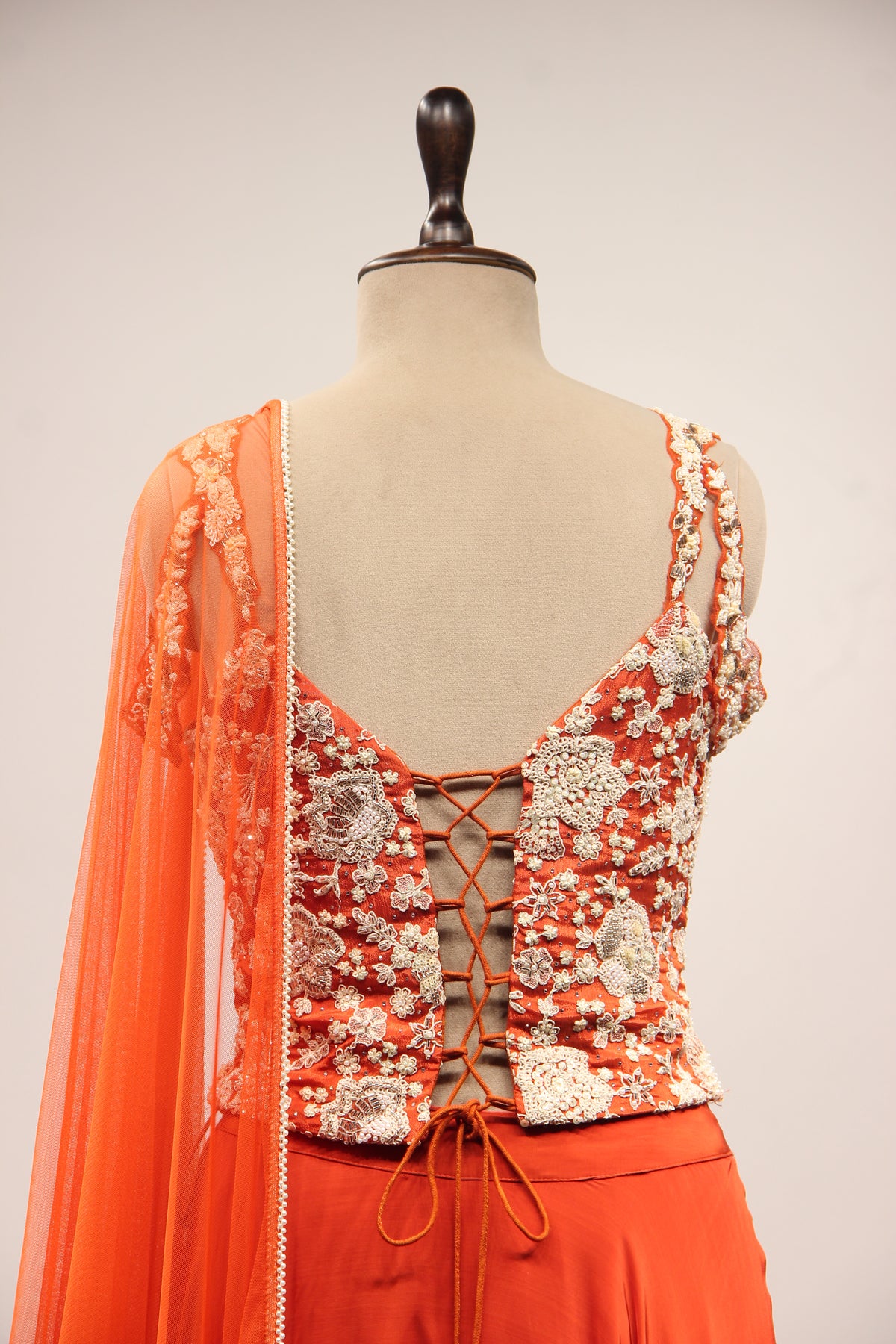 Crepe Lehenga with Sequin & Bead Handwork Corset Blouse