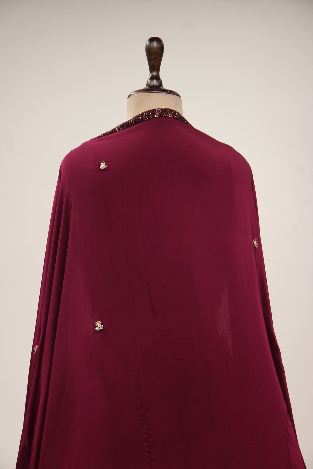 Wine Crepe Lehenga with Stone & Sequin Handwork Crop Top Shrug