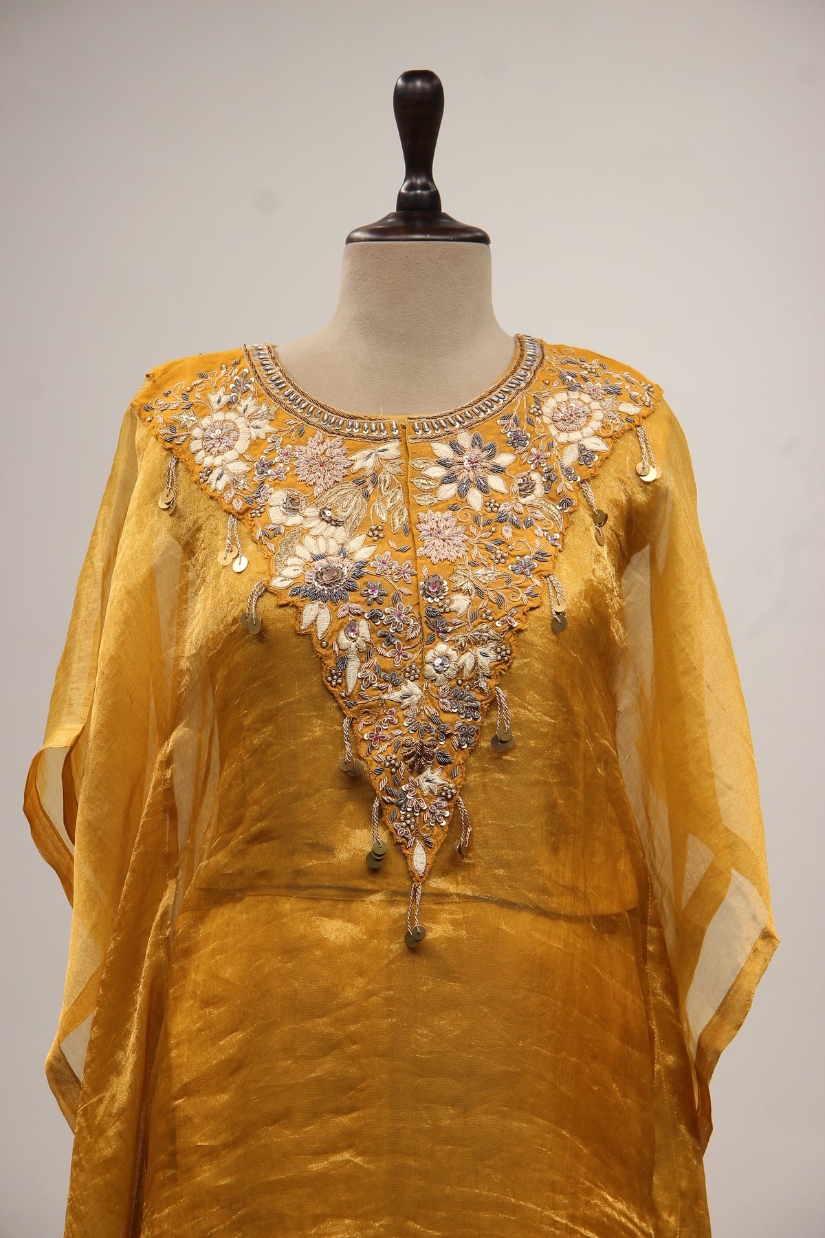 Mustard Orgenza Suit with Zardozi & Resham Handwork Kaftan Style