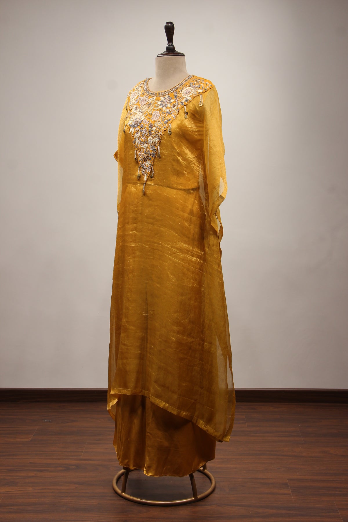 Mustard Orgenza Suit with Zardozi & Resham Handwork Kaftan Style