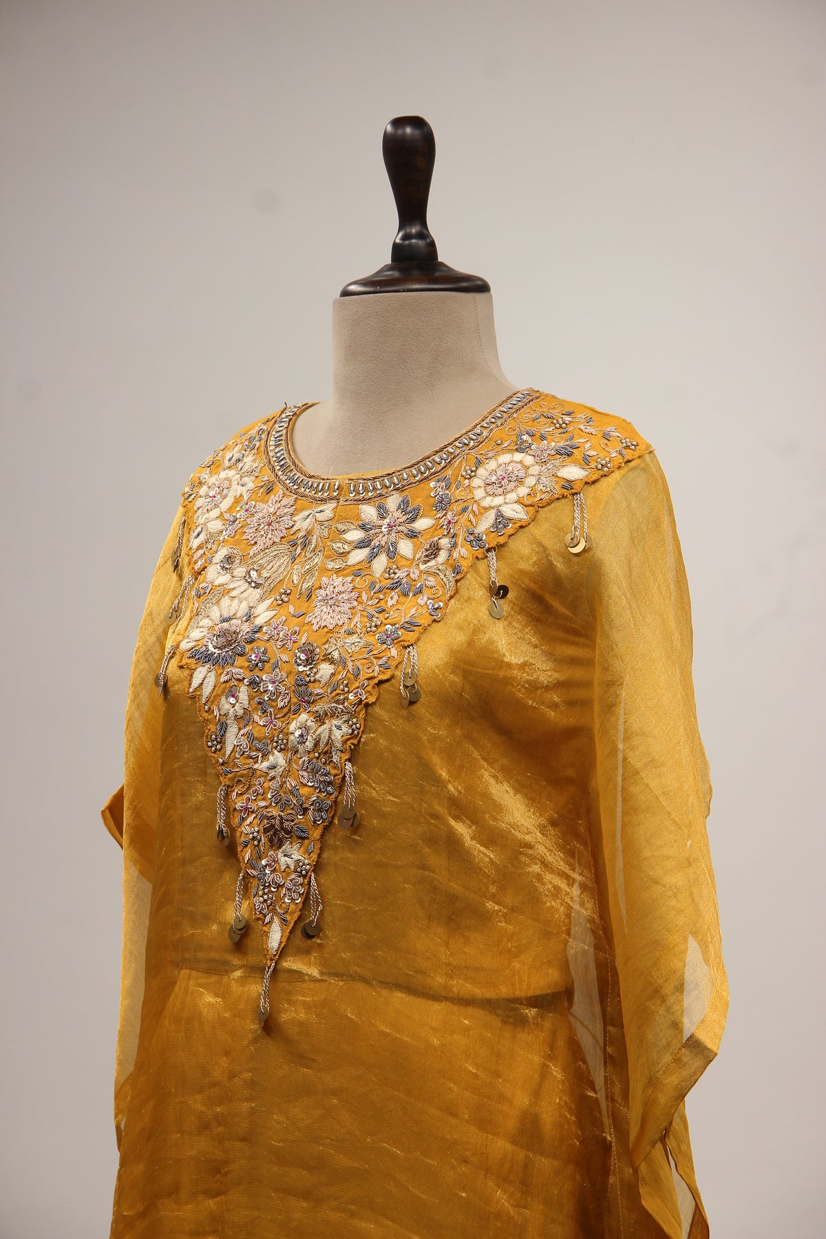 Mustard Orgenza Suit with Zardozi & Resham Handwork Kaftan Style