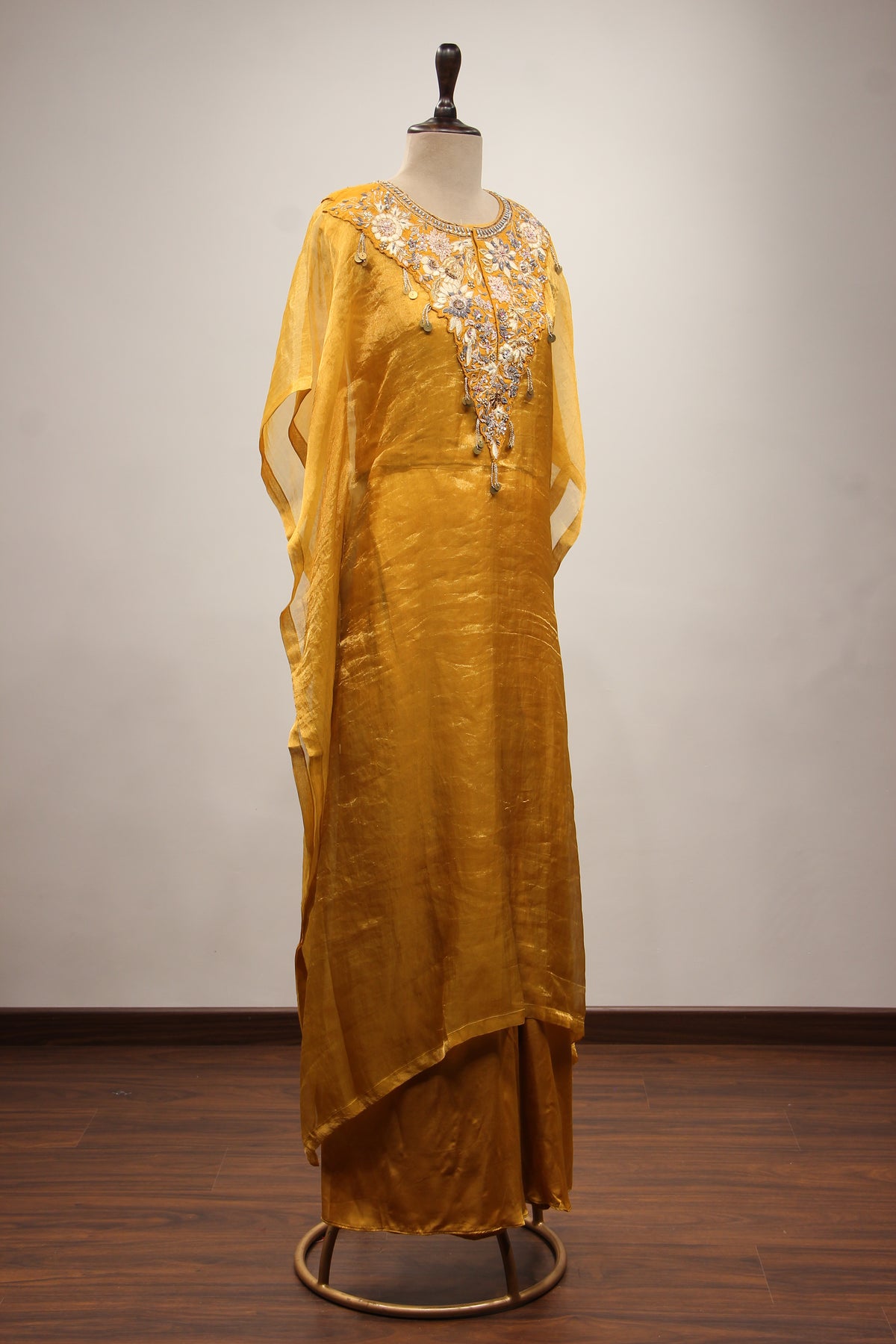 Mustard Orgenza Suit with Zardozi & Resham Handwork Kaftan Style