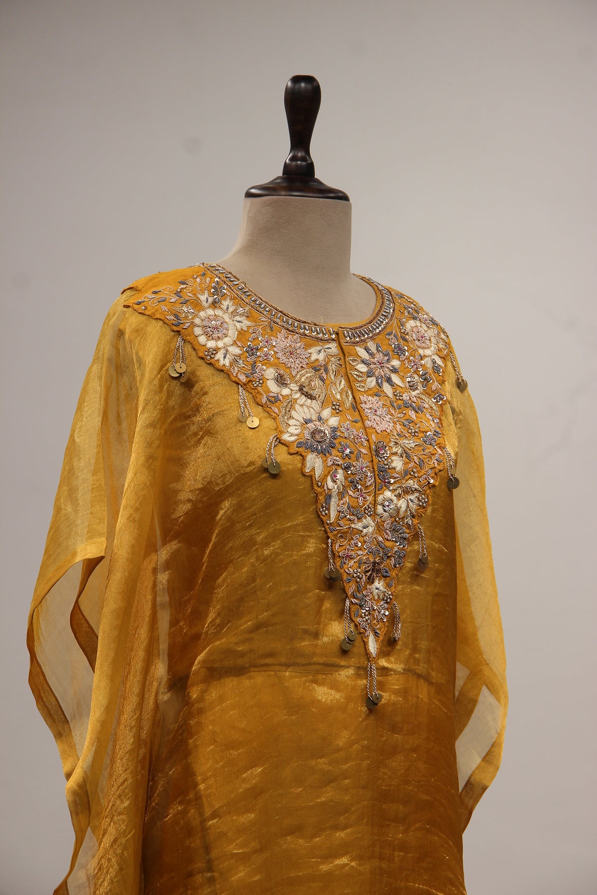 Mustard Orgenza Suit with Zardozi & Resham Handwork Kaftan Style