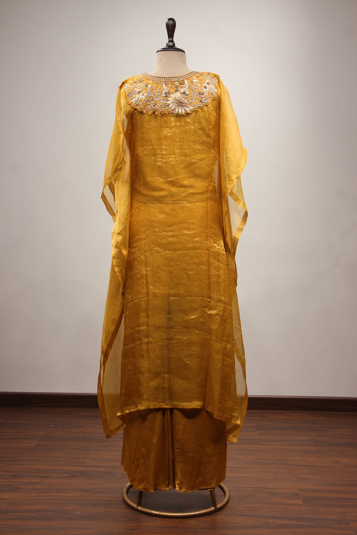 Mustard Orgenza Suit with Zardozi & Resham Handwork Kaftan Style