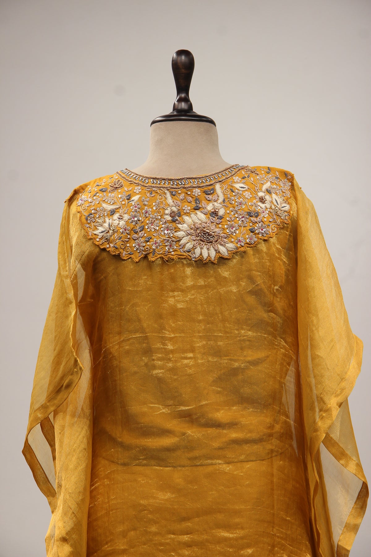 Mustard Orgenza Suit with Zardozi & Resham Handwork Kaftan Style