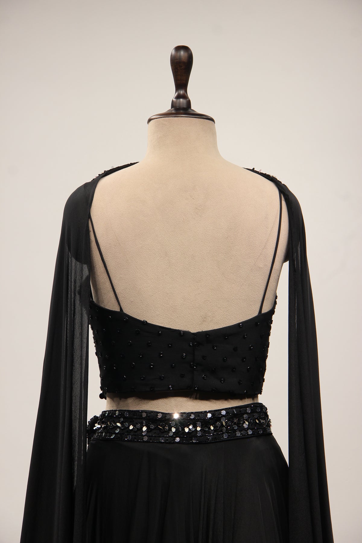 Black Crepe Lehenga with Sequin & Cut Dana Handwork Corset Blouse