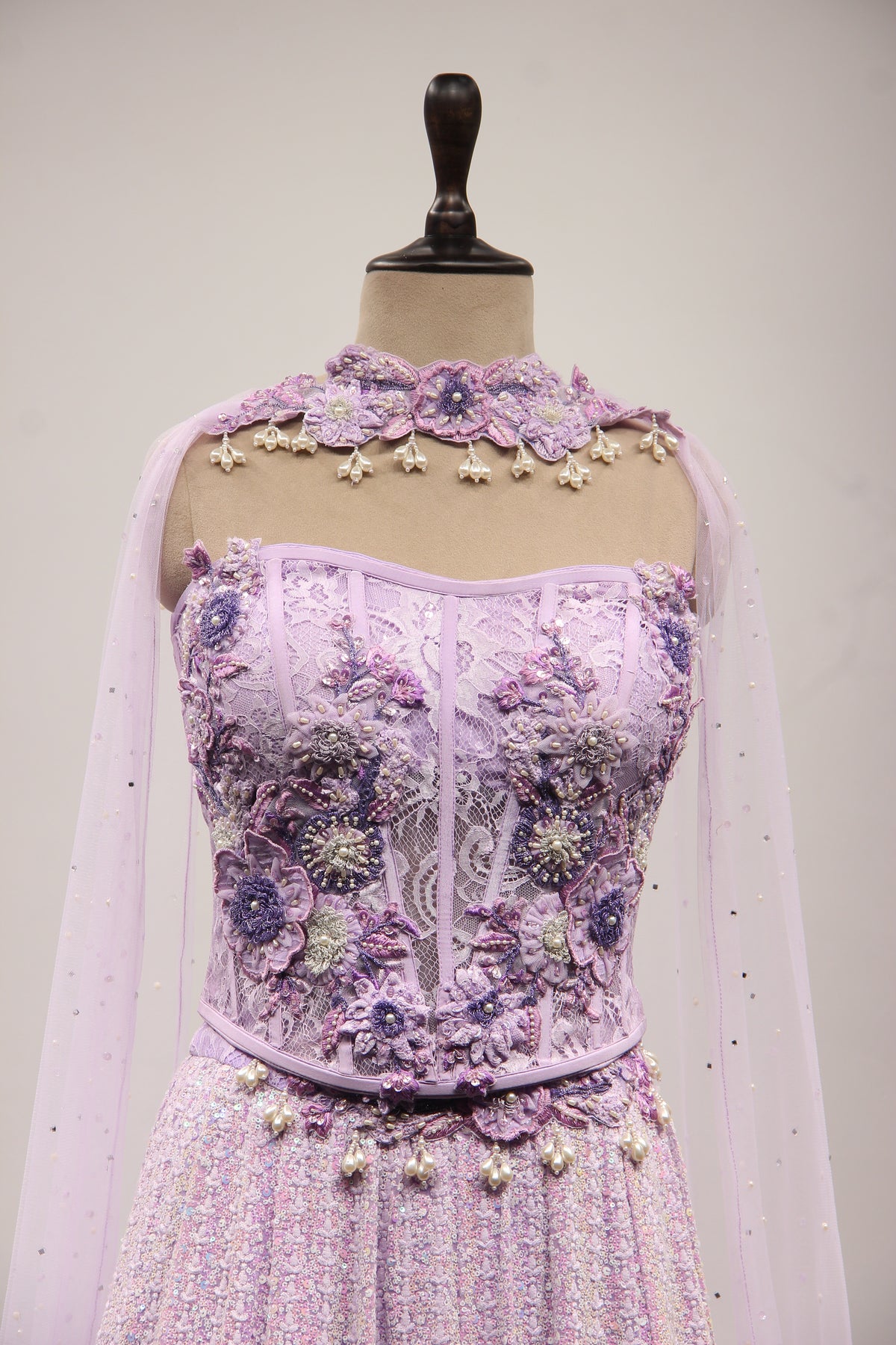 Lavender Lucknavi Lehenga with Resham & Bead Handwork Corset