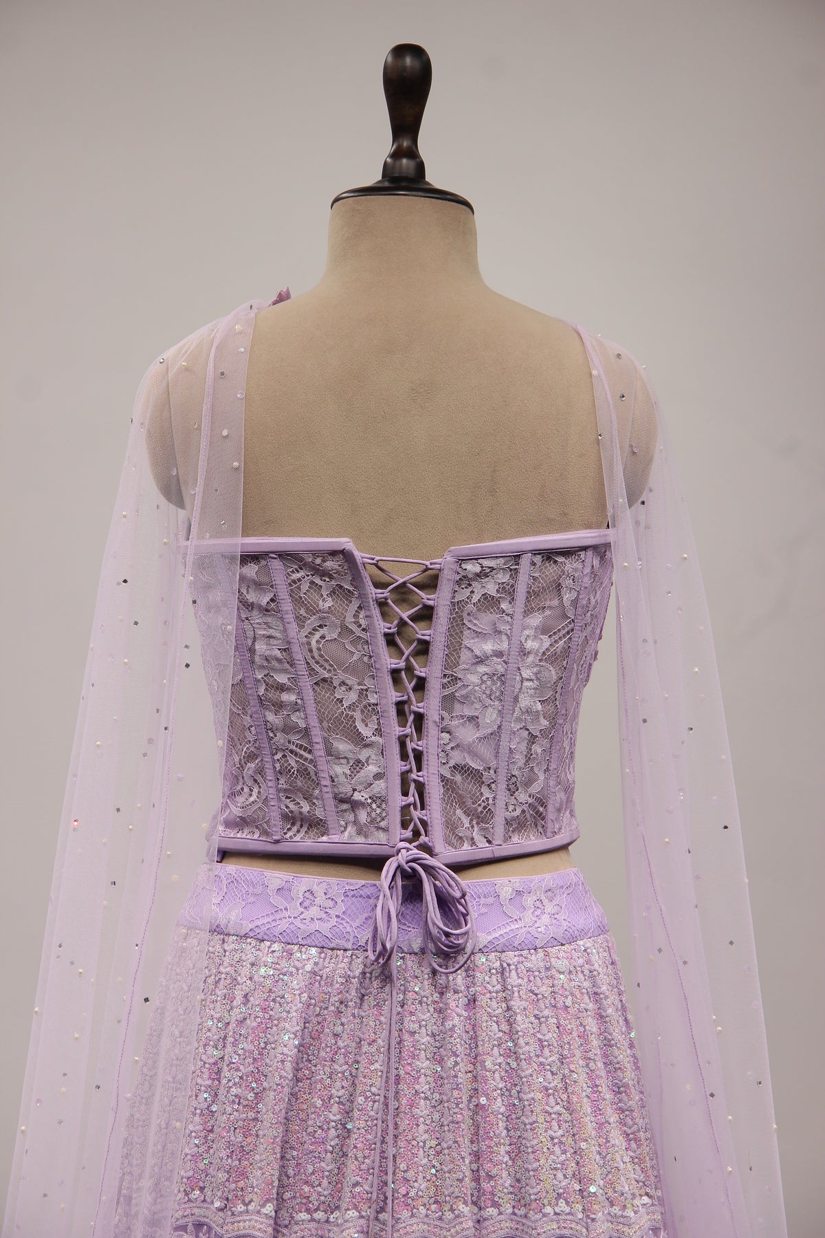 Lavender Lucknavi Lehenga with Resham & Bead Handwork Corset