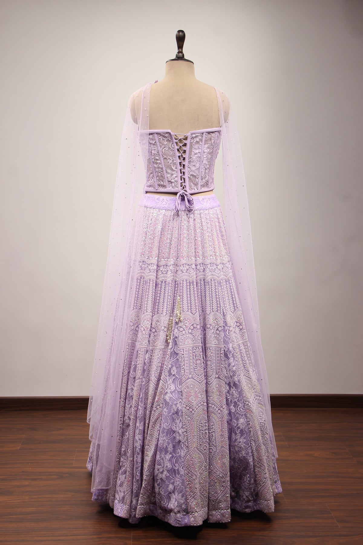 Lavender Lucknavi Lehenga with Resham & Bead Handwork Corset