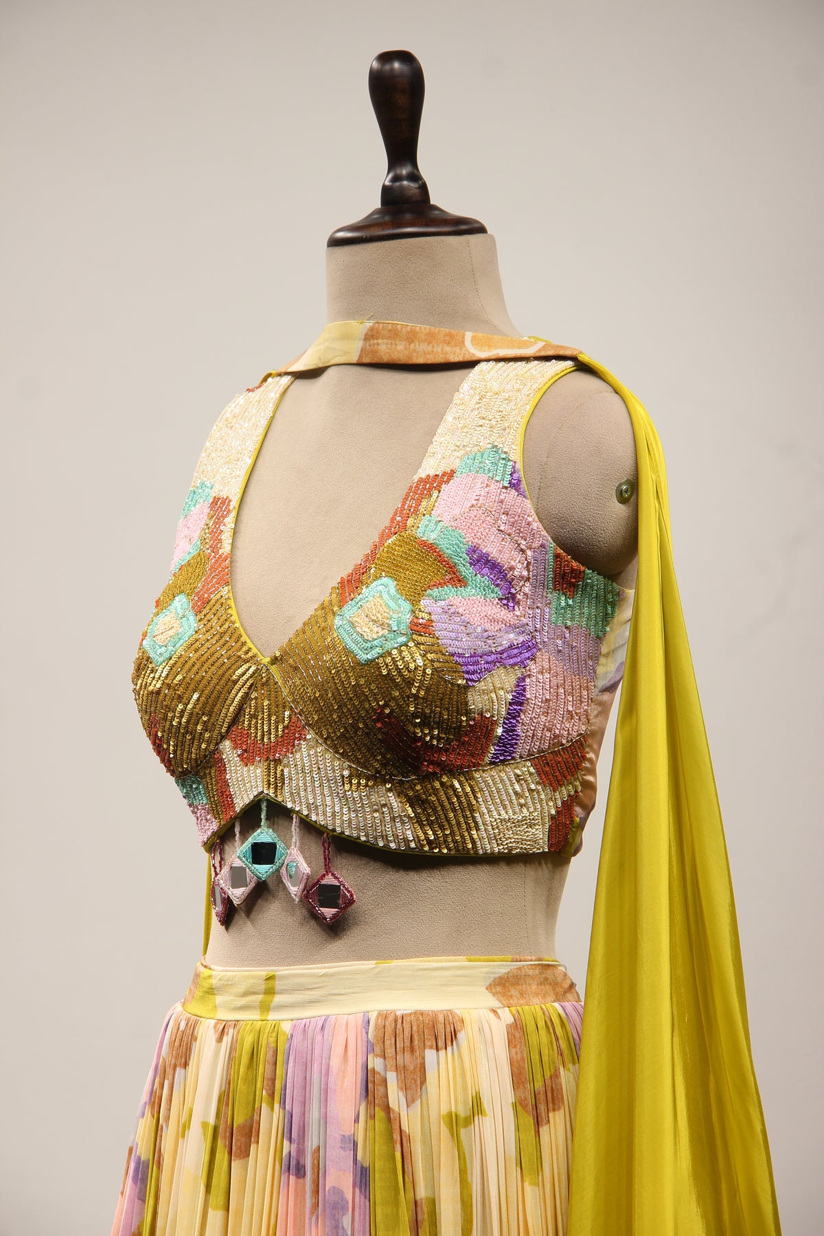 Crepe Lehenga with Hand Embroidery & Cut Dana Crop Top