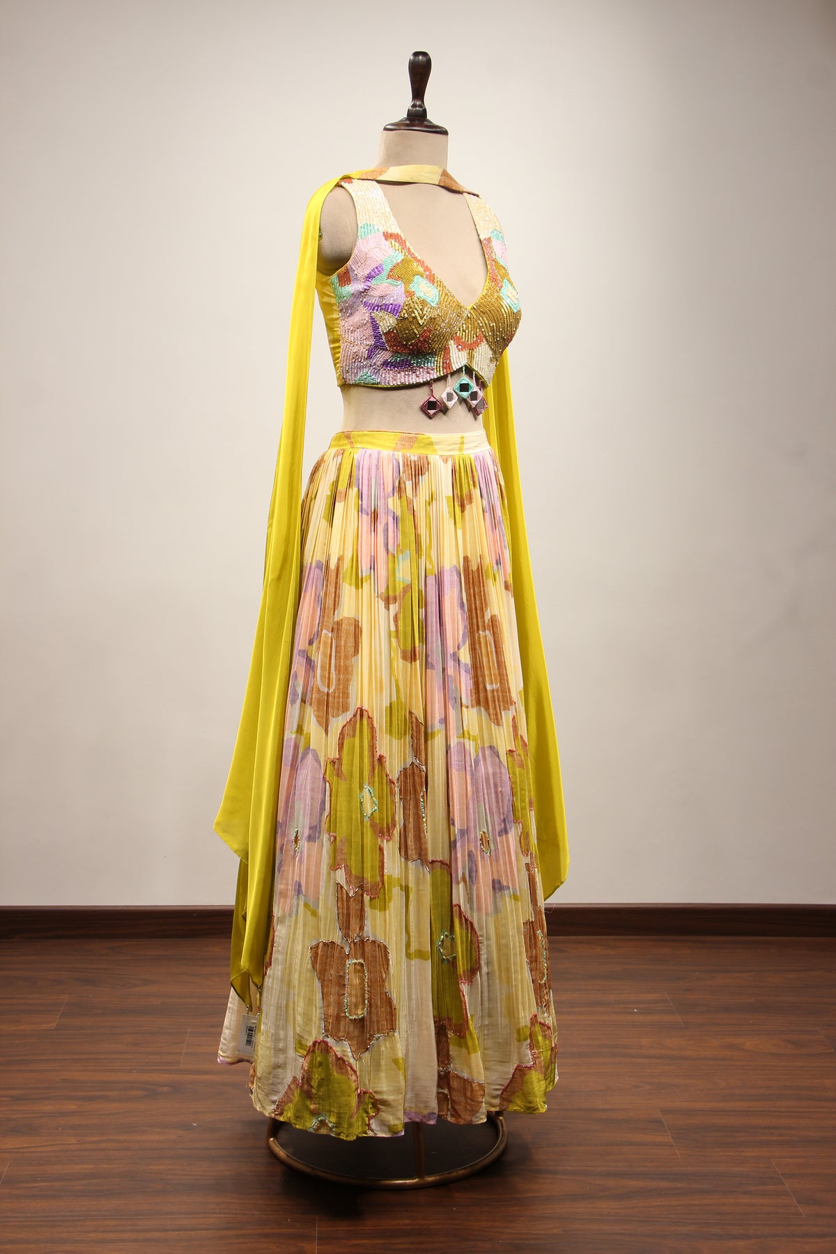 Crepe Lehenga with Hand Embroidery & Cut Dana Crop Top