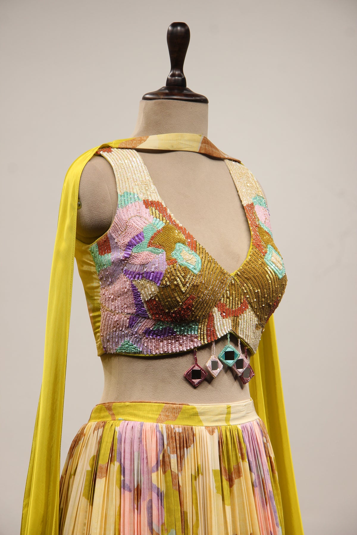 Crepe Lehenga with Hand Embroidery & Cut Dana Crop Top