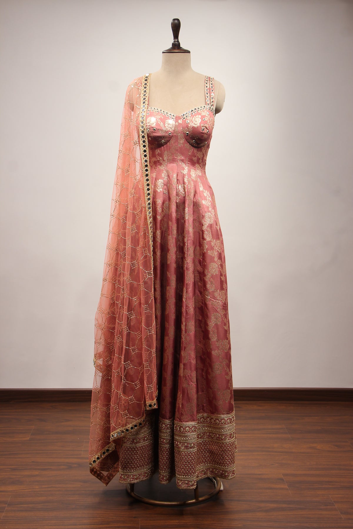 Banarasi Brocade Gown with Mirror & Zari Handwork Anarkali