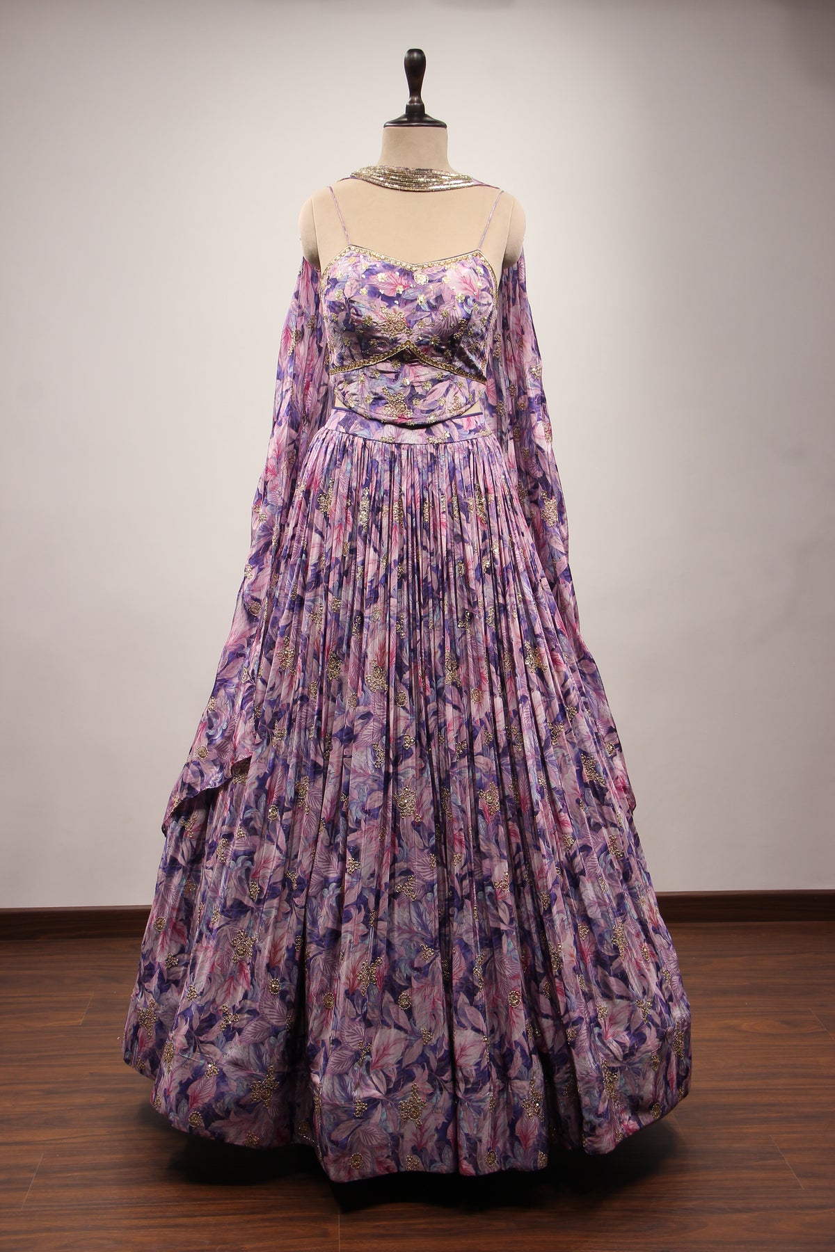 Purple Crepe Lehenga with Printed & Hand Embroidery Corset