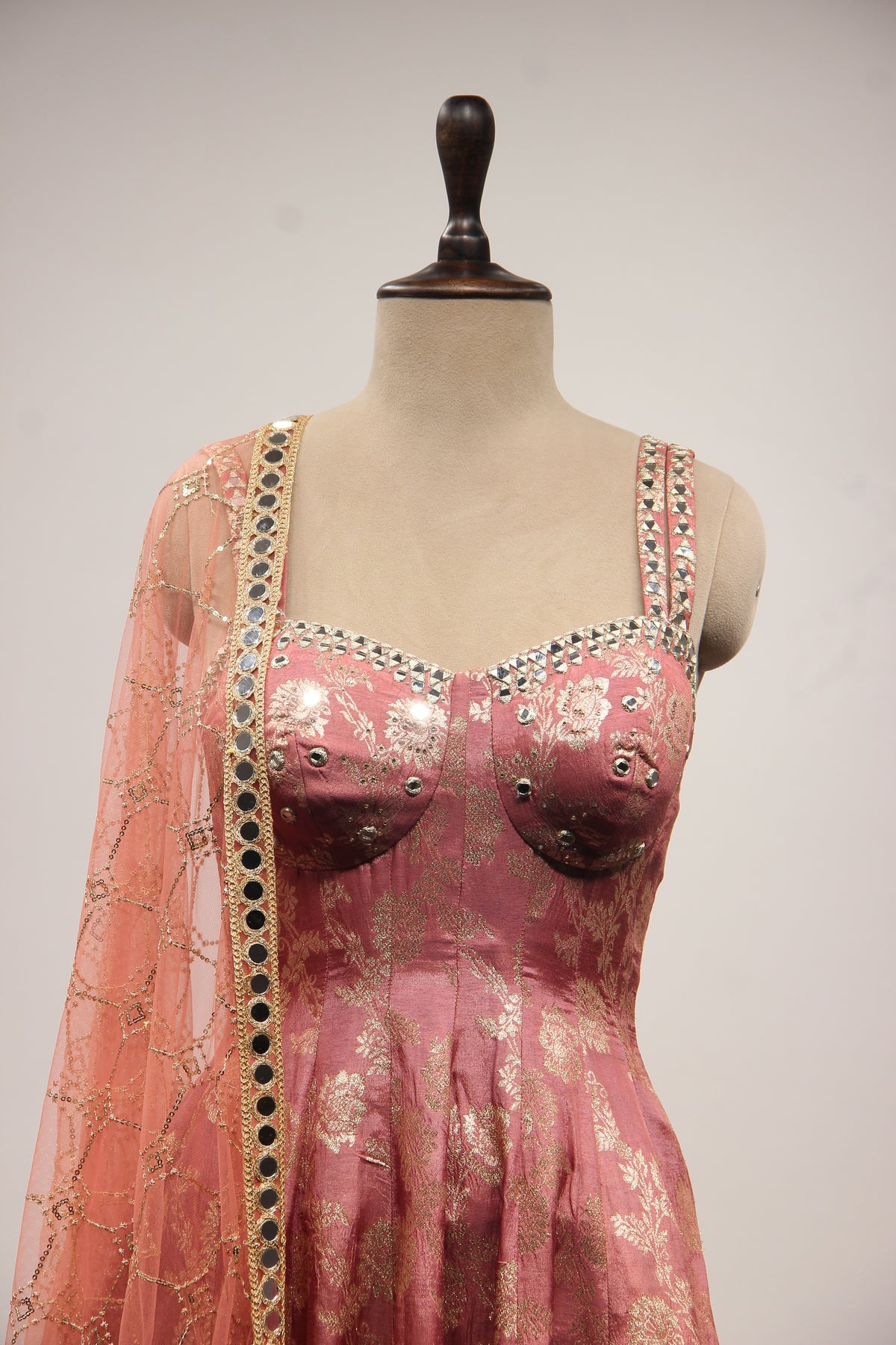 Banarasi Brocade Gown with Mirror & Zari Handwork Anarkali