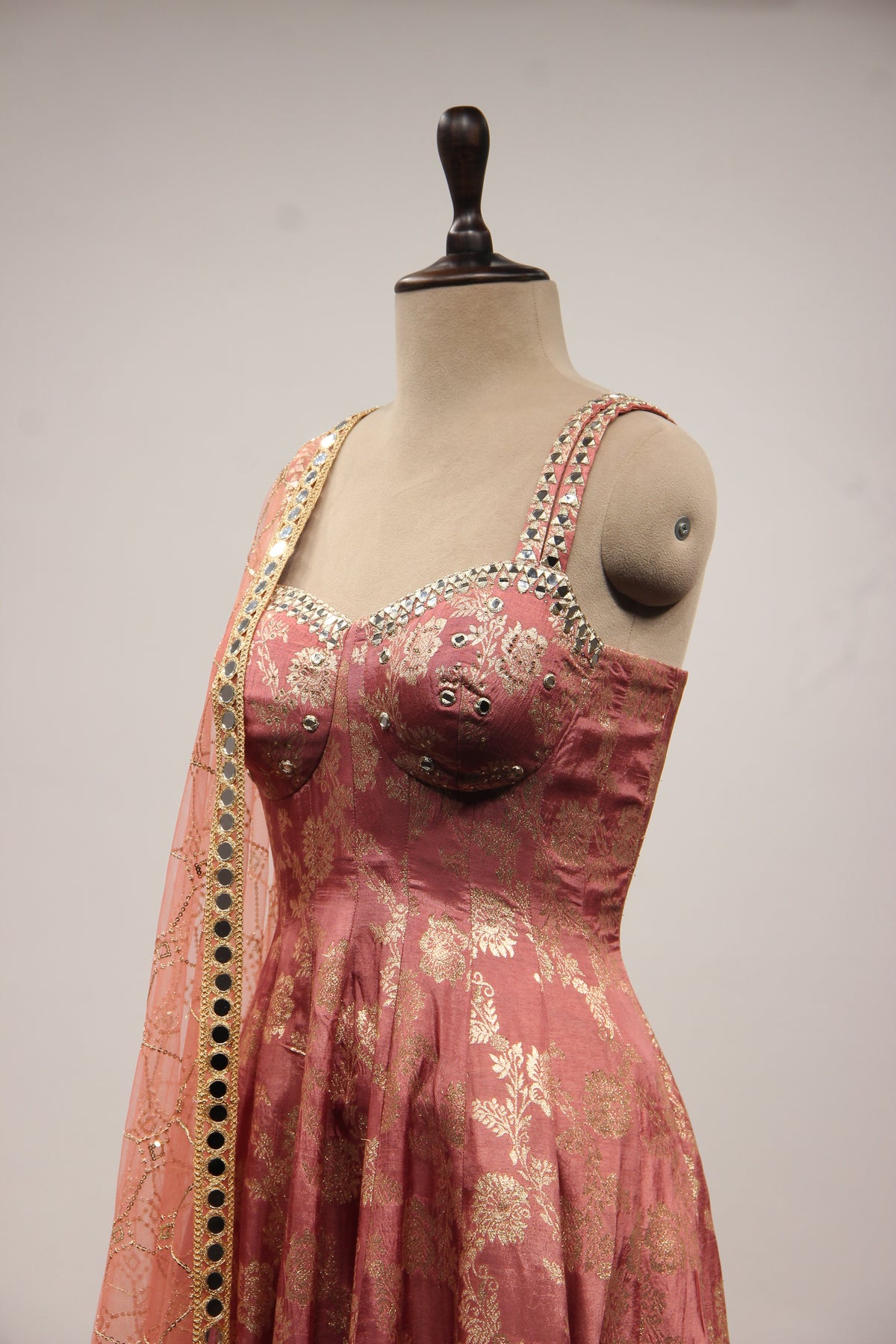 Banarasi Brocade Gown with Mirror & Zari Handwork Anarkali
